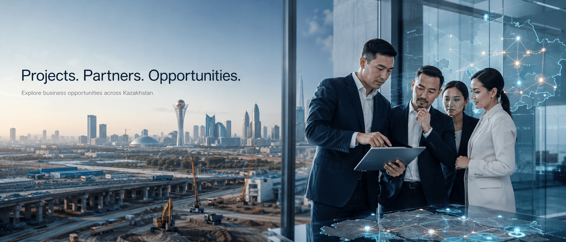 Projects. Partners. Opportunities. — Explore business opportunities across Kazakhstan.